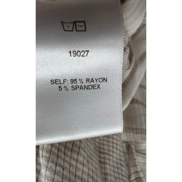 SWEET GRAY tan white Jersey knit national striped check blouse weekend sz L - Picture 6 of 8